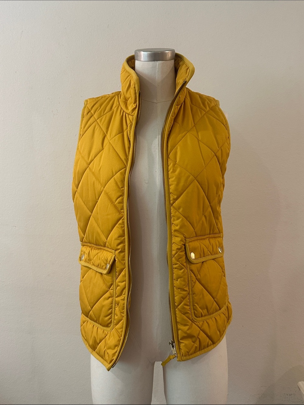J. Crew Quilted Mustard Vest with Snap Pockets